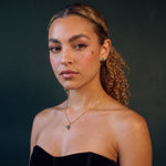 The Raw Emerald Set, necklace and studs worn