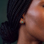 Raw emerald stud earring in 24k gold-plated brass, worn