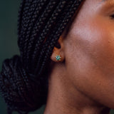 Raw emerald stud earring in 24k gold-plated brass, worn