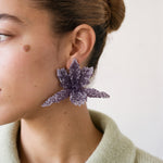Orquideas purple beaded orchid earrings, handmade in Colombia
