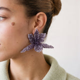 Orquideas purple beaded orchid earrings, handmade in Colombia